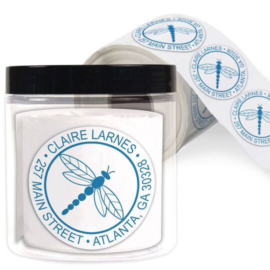 Dragonfly Round Address Labels in a Jar